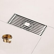 Scarico a pavimento anti-odore in tutto rame spazzolato Scarico a pavimento per bagno con nucleo in rame a gravità, specifica: scarico medio lungo 8x20 cm