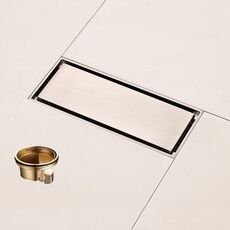 Scarico a pavimento anti-odore in tutto rame spazzolato Scarico a pavimento per bagno con nucleo in rame a gravità, specifica: scarico medio invisibile lungo 8x20 cm