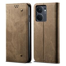 Custodia per telefono in pelle flip con texture denim per vivo iQOO Neo9 Pro / Neo9 (cachi)