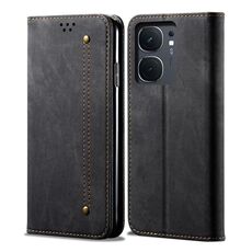 Custodia per cellulare in pelle flip con texture denim per vivo iQOO Neo9 Pro / Neo9 (nera)