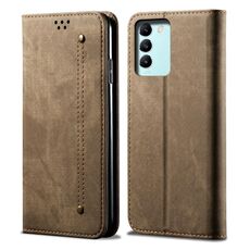 Custodia per telefono in pelle flip con texture denim IDN per vivo T3 / Y200E / Y100 (cachi)