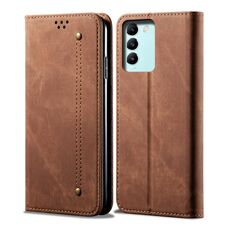 Custodia per telefono in pelle flip con texture denim IDN per vivo T3 / Y200E / Y100 (marrone)