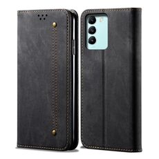 Custodia per cellulare in pelle flip con texture denim IDN per vivo T3 / Y200E / Y100 (nera)
