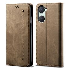 Custodia per cellulare in pelle flip con texture denim per vivo Y03 4G (cachi)