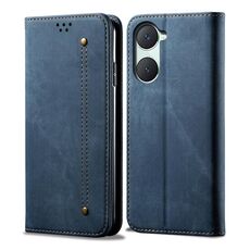 Custodia per cellulare in pelle flip con texture denim per vivo Y03 4G (blu)