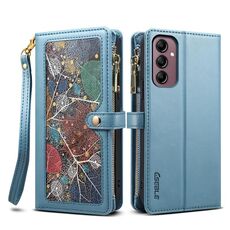 Custodia in pelle RFID con cordino e cerniera per Samsung Galaxy M55 5G ESEBLE Star Series (blu)