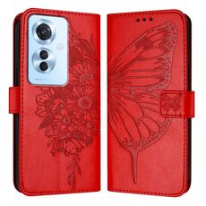 Per OPPO Reno 11F 5G Custodia per cellulare in pelle con farfalla in rilievo globale (rossa)
