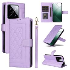 Custodia per cellulare Flip in pelle con reticolo di diamanti Xiaomi 14 5G (viola chiaro)