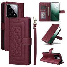 Custodia per cellulare Flip in pelle con reticolo di diamanti Xiaomi 14 5G (vino rosso)