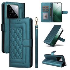 Custodia per cellulare Flip in pelle con reticolo di diamanti per Xiaomi 14 5G (verde)