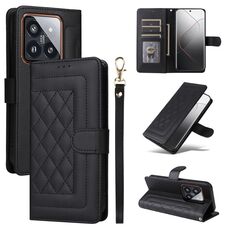 Per Xiaomi 14 Pro 5G Custodia per cellulare in pelle con reticolo di diamanti (nera)