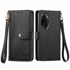 Per Honor 100 Pro 5G Love Custodia in pelle con cordino con cerniera (nera)