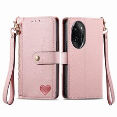 Per Honor 100 Pro 5G Love Custodia in pelle con cordino con cerniera (rosa)