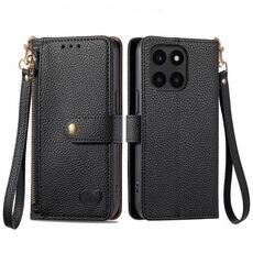 Per Honor X6a Love Custodia in pelle con cordino con cerniera (nera)