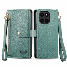 Custodia per telefono in pelle con cordino e cerniera per Honor X6a Love (verde)