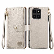 Custodia per telefono in pelle con cordino per cerniera Love X6a Love (grigio)