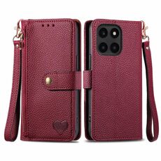 Custodia per telefono in pelle con cordino e cerniera per Honor X6a Love (rossa)
