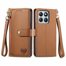 Custodia per telefono in pelle con cordino e cerniera Love per Honor X8B (marrone)