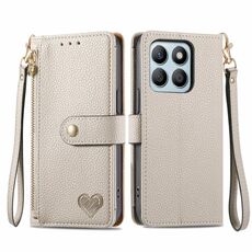 Custodia per telefono in pelle con cordino e cerniera Love per Honor X8B (grigio)