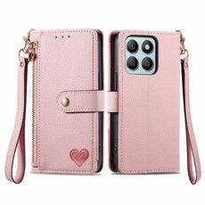 Custodia per telefono in pelle con cordino e cerniera per Honor X8B Love (rosa)