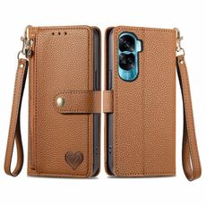 Custodia per telefono in pelle con cordino e cerniera Love per Honor X50i (marrone)