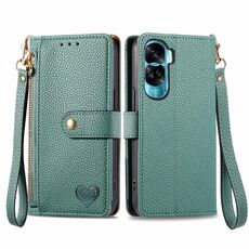 Custodia per telefono in pelle con cordino e cerniera per Honor X50i Love (verde)