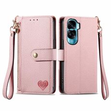 Custodia per cellulare in pelle con cordino e cerniera Love per Honor X50i (rosa)