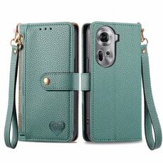 Per OPPO Reno11 5G Global Love Custodia in pelle con cordino e cerniera (verde)