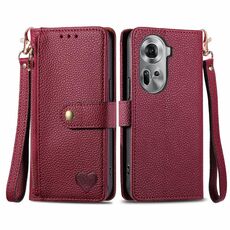 Per OPPO Reno11 5G Global Love Custodia in pelle con cordino e cerniera (rossa)