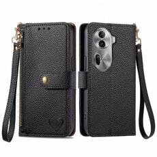 Per OPPO Reno11 Pro 5G Global Love Custodia in pelle con cordino con cerniera (nera)