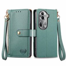 Per OPPO Reno11 Pro 5G Global Love Custodia in pelle con cordino e cerniera (verde)