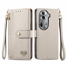 Per OPPO Reno11 Pro 5G Global Love Custodia in pelle con cordino con cerniera (grigio)