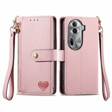 Per OPPO Reno11 Pro 5G Global Love Custodia in pelle con cordino e cerniera (rosa)