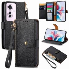 Per OPPO Reno11 F 5G Love Custodia in pelle con cordino e cerniera (nera)