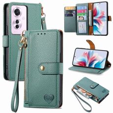 Per OPPO Reno11 F 5G Love Custodia in pelle con cordino e cerniera (verde)