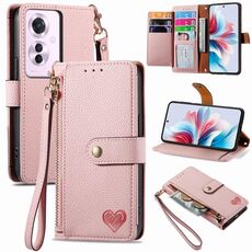 Per OPPO Reno11 F 5G Love Custodia in pelle con cordino e cerniera (rosa)