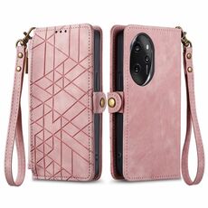 Custodia per telefono in pelle con fibbia laterale con cerniera geometrica per Honor 100 Pro 5G (rosa)