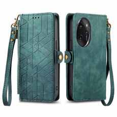 Custodia per telefono in pelle con fibbia laterale con cerniera geometrica per Honor 100 Pro 5G (verde)