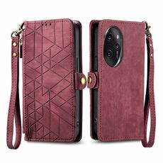 Custodia per telefono in pelle con fibbia laterale con cerniera geometrica per Honor 100 Pro 5G (rosso)