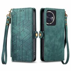 Custodia per telefono in pelle con fibbia laterale con cerniera geometrica per Honor 100 5G (verde)