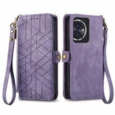 Custodia per telefono in pelle con fibbia laterale con cerniera geometrica per Honor 100 5G (viola)
