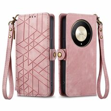 Custodia per telefono in pelle con fibbia laterale con cerniera geometrica per Honor X9b (rosa)