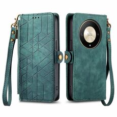 Custodia per telefono in pelle con fibbia laterale con cerniera geometrica per Honor X9b (verde)