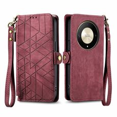 Custodia per telefono in pelle con fibbia laterale con cerniera geometrica per Honor X9b (rossa)