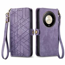 Custodia per telefono in pelle con fibbia laterale con cerniera geometrica per Honor X9b (viola)