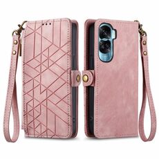 Custodia per telefono in pelle con fibbia laterale con cerniera geometrica per Honor X50i (rosa)