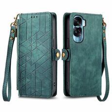 Custodia per telefono in pelle con fibbia laterale con cerniera geometrica per Honor X50i (verde)