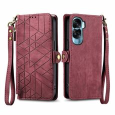 Custodia per telefono in pelle con fibbia laterale con cerniera geometrica per Honor X50i (rosso)