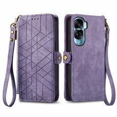 Custodia per telefono in pelle con fibbia laterale con cerniera geometrica per Honor X50i (viola)