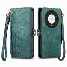 Custodia per telefono in pelle con fibbia laterale con cerniera geometrica per Honor X9a (verde)